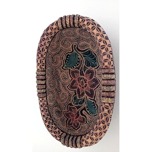 Beautiful Hand Carved Wooden Rustic Bohemian Bowl Flowers RARE Unmarked - Picture 8 of 10